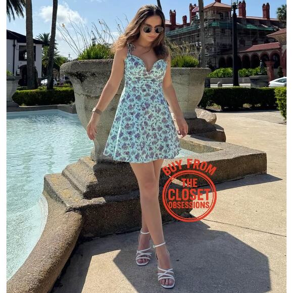 RARE!!! BLOGGER FAVE!!! ZARA Blue Floral Print Short Dress NWT - Picture 13 of 16